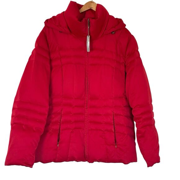 Calvin Klein Women’s Quilted Duck Down Red Hooded Jacket Size Medium - Picture 1 of 12